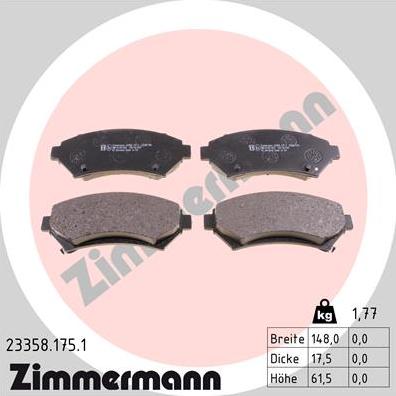 Zimmermann 23358.175.1 - Тормозные колодки, дисковые, комплект avtokuzovplus.com.ua