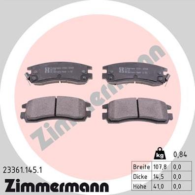 Zimmermann 23361.145.1 - Тормозные колодки, дисковые, комплект avtokuzovplus.com.ua