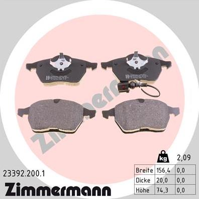 Zimmermann 23392.200.1 - Тормозные колодки, дисковые, комплект avtokuzovplus.com.ua