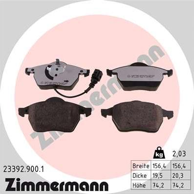 Zimmermann 23392.900.1 - Тормозные колодки, дисковые, комплект avtokuzovplus.com.ua