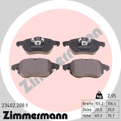 Zimmermann 23402.200.1 - Тормозные колодки, дисковые, комплект autodnr.net