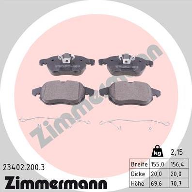 Zimmermann 23402.200.3 - Гальмівні колодки, дискові гальма autocars.com.ua