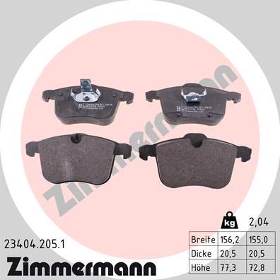 Zimmermann 23404.205.1 - Гальмівні колодки, дискові гальма autocars.com.ua