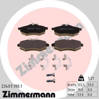 Zimmermann 23407.190.1 - Тормозные колодки, дисковые, комплект avtokuzovplus.com.ua