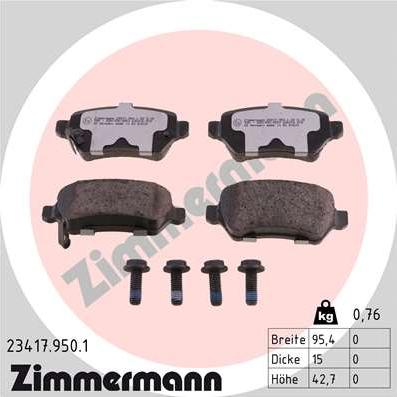 Zimmermann 23417.950.1 - Тормозные колодки, дисковые, комплект avtokuzovplus.com.ua