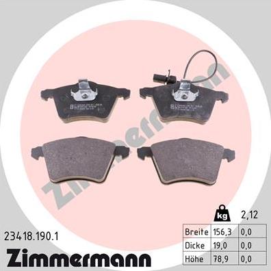 Zimmermann 23418.190.1 - Гальмівні колодки, дискові гальма autocars.com.ua