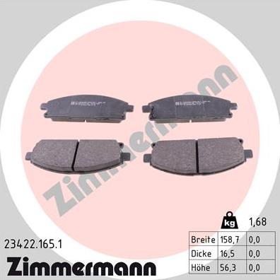 Zimmermann 23422.165.1 - Гальмівні колодки, дискові гальма autocars.com.ua