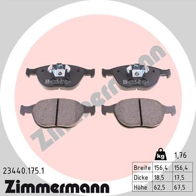 Zimmermann 23440.175.1 - Тормозные колодки, дисковые, комплект avtokuzovplus.com.ua