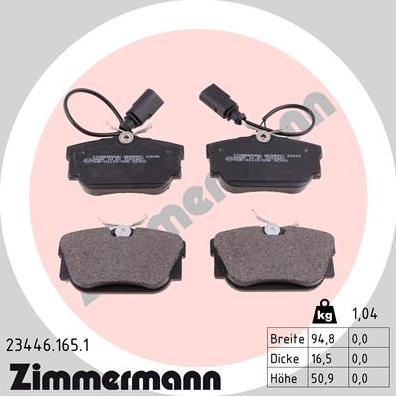 Zimmermann 23446.165.1 - Гальмівні колодки, дискові гальма autocars.com.ua