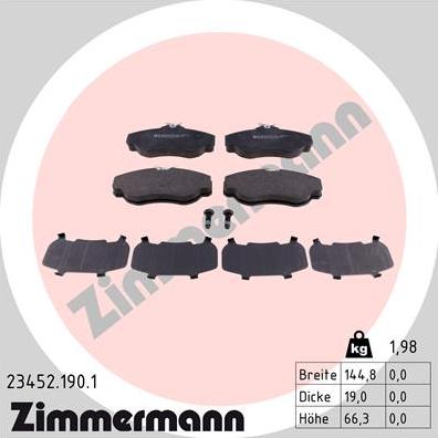 Zimmermann 23452.190.1 - Тормозные колодки, дисковые, комплект avtokuzovplus.com.ua