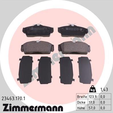 Zimmermann 23463.170.1 - Тормозные колодки, дисковые, комплект avtokuzovplus.com.ua