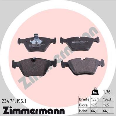 Zimmermann 23474.195.1 - Тормозные колодки, дисковые, комплект autodnr.net