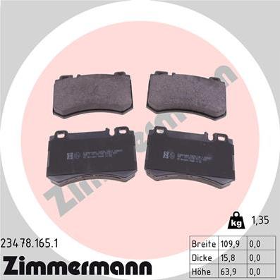 Zimmermann 23478.165.1 - Тормозные колодки, дисковые, комплект avtokuzovplus.com.ua