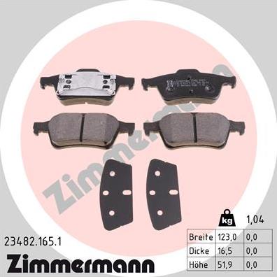 Zimmermann 23482.165.1 - Тормозные колодки, дисковые, комплект avtokuzovplus.com.ua