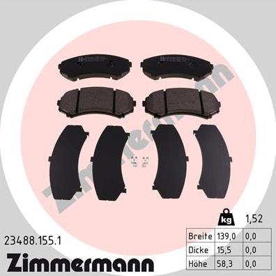 Zimmermann 23488.155.1 - Гальмівні колодки, дискові гальма autocars.com.ua
