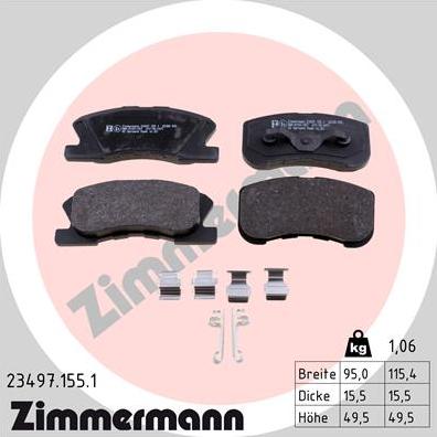 Zimmermann 23497.155.1 - Тормозные колодки, дисковые, комплект avtokuzovplus.com.ua