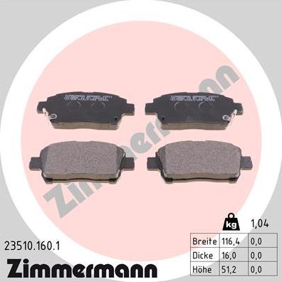Zimmermann 23510.160.1 - Гальмівні колодки, дискові гальма autocars.com.ua
