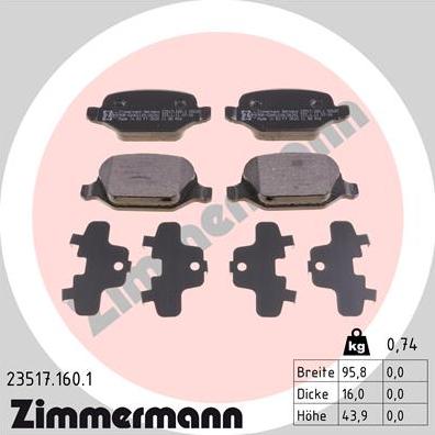 Zimmermann 23517.160.1 - Гальмівні колодки, дискові гальма autocars.com.ua