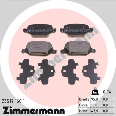 Zimmermann 23517.160.1 - Тормозные колодки, дисковые, комплект avtokuzovplus.com.ua