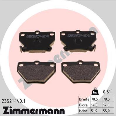 Zimmermann 23521.140.1 - Тормозные колодки, дисковые, комплект avtokuzovplus.com.ua