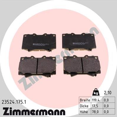 Zimmermann 23524.175.1 - Гальмівні колодки, дискові гальма autocars.com.ua