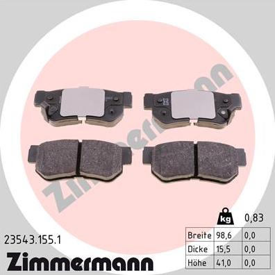 Zimmermann 23543.155.1 - Тормозные колодки, дисковые, комплект avtokuzovplus.com.ua