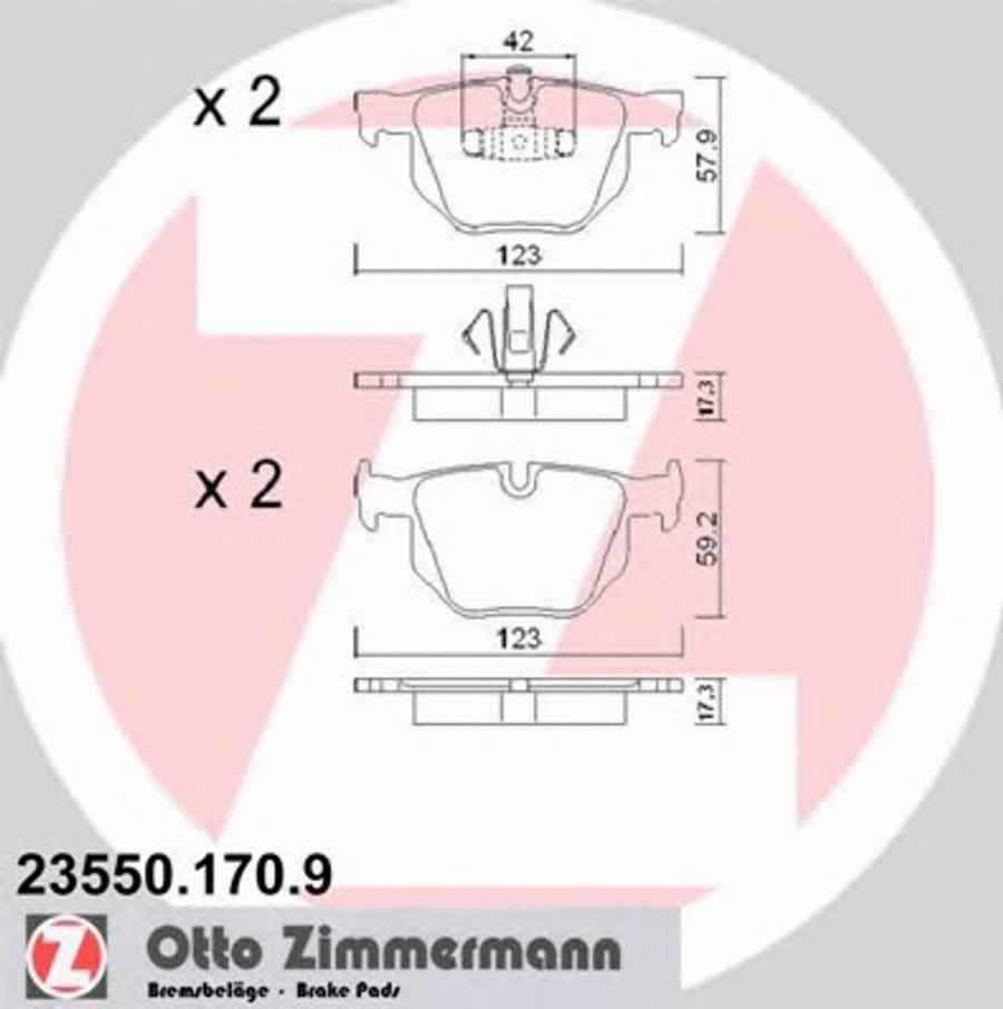 Zimmermann 235501709 - Тормозные колодки, дисковые, комплект autodnr.net