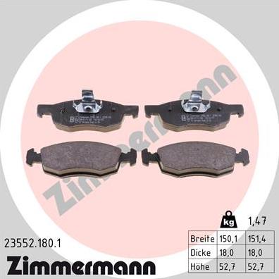 Zimmermann 23552.180.1 - Гальмівні колодки, дискові гальма autocars.com.ua
