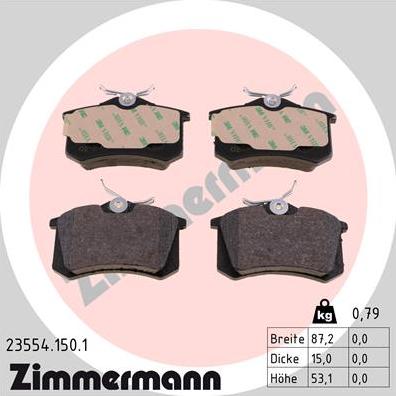 Zimmermann 23554.150.1 - Колодки тормозные дисковые Audi  Nissan  Renault  Citroen  Seat autodnr.net
