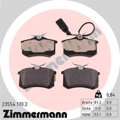 Zimmermann 23554.170.2 - Тормозные колодки, дисковые, комплект avtokuzovplus.com.ua