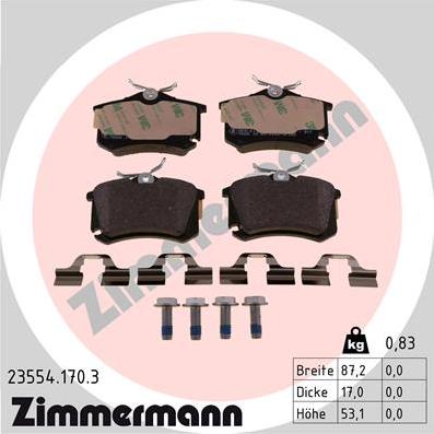 Zimmermann 23554.170.3 - Тормозные колодки, дисковые, комплект avtokuzovplus.com.ua
