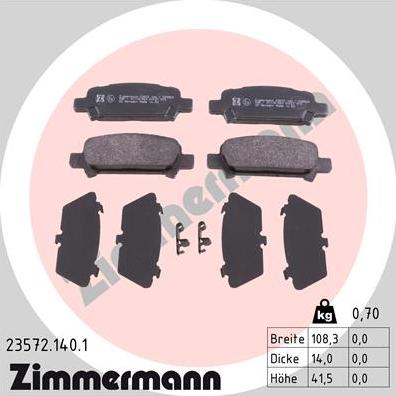 Zimmermann 23572.140.1 - Тормозные колодки, дисковые, комплект avtokuzovplus.com.ua