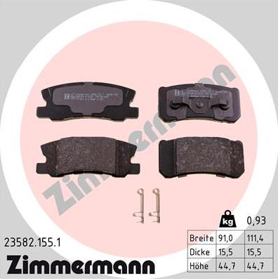 Zimmermann 23582.155.1 - Гальмівні колодки, дискові гальма autocars.com.ua