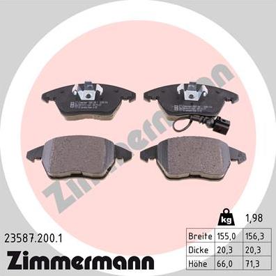 Zimmermann 23587.200.1 - Тормозные колодки, дисковые, комплект avtokuzovplus.com.ua