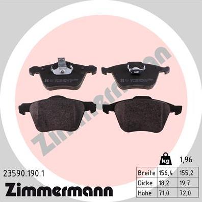 Zimmermann 23590.190.1 - Тормозные колодки, дисковые, комплект avtokuzovplus.com.ua