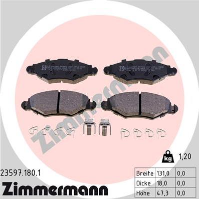 Zimmermann 23597.180.1 - Тормозные колодки, дисковые, комплект avtokuzovplus.com.ua