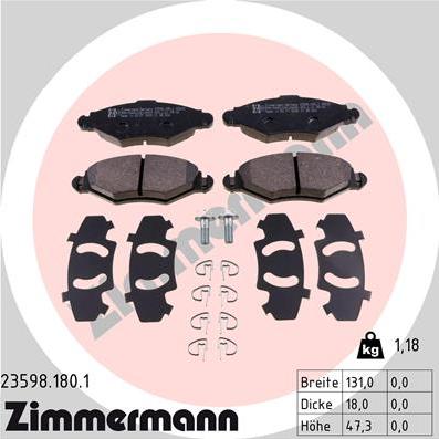Zimmermann 23598.180.1 - Тормозные колодки, дисковые, комплект autodnr.net