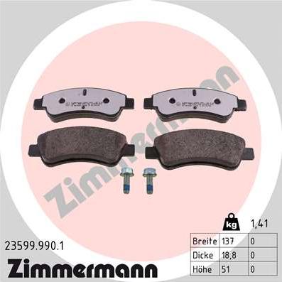 Zimmermann 23599.990.1 - Тормозные колодки, дисковые, комплект avtokuzovplus.com.ua