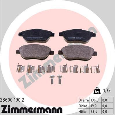 Zimmermann 23600.190.2 - Гальмівні колодки, дискові гальма autocars.com.ua