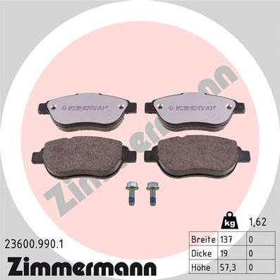 Zimmermann 23600.990.1 - Гальмівні колодки, дискові гальма autocars.com.ua
