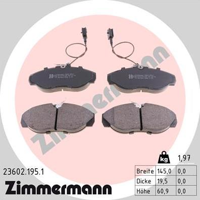 Zimmermann 23602.195.1 - Тормозные колодки, дисковые, комплект avtokuzovplus.com.ua