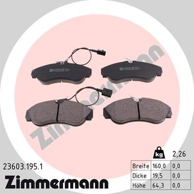 Zimmermann 23603.195.1 - Тормозные колодки, дисковые, комплект avtokuzovplus.com.ua