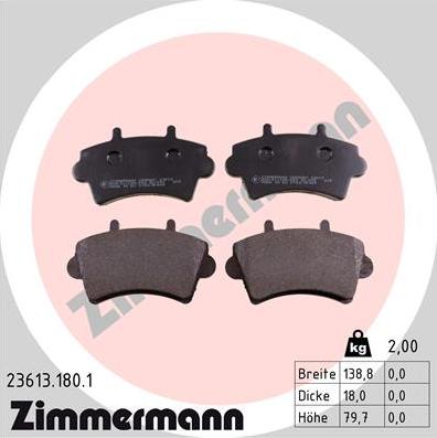 Zimmermann 23613.180.1 - Гальмівні колодки, дискові гальма autocars.com.ua