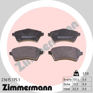 Zimmermann 23615.175.1 - Тормозные колодки, дисковые, комплект avtokuzovplus.com.ua