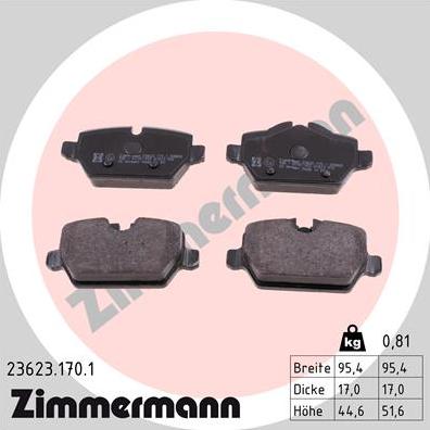Zimmermann 23623.170.1 - Гальмівні колодки, дискові гальма autocars.com.ua