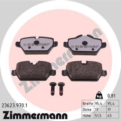 Zimmermann 23623.970.1 - Тормозные колодки, дисковые, комплект avtokuzovplus.com.ua