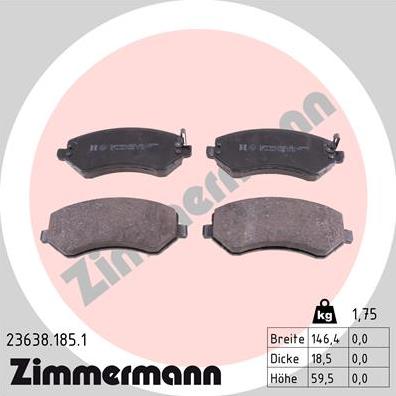 Zimmermann 23638.185.1 - Тормозные колодки, дисковые, комплект avtokuzovplus.com.ua