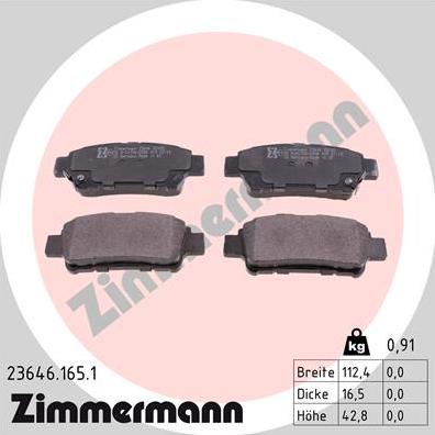 Zimmermann 23646.165.1 - Тормозные колодки, дисковые, комплект avtokuzovplus.com.ua
