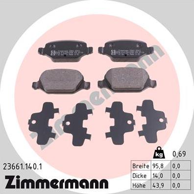 Zimmermann 23661.140.1 - Гальмівні колодки, дискові гальма autocars.com.ua