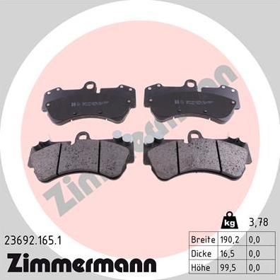 Zimmermann 23692.165.1 - Тормозные колодки, дисковые, комплект avtokuzovplus.com.ua